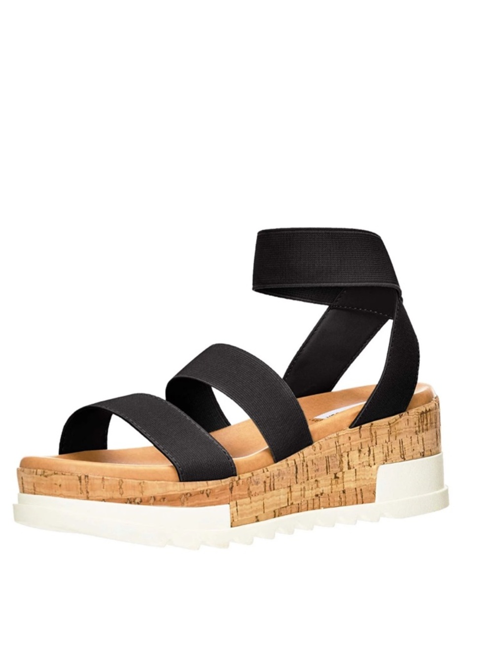 Steve Madden Black Cork Platform Sandal with White Sole